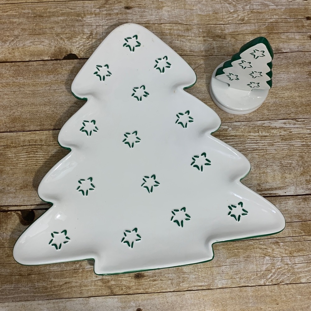 Christmas tree plate and cookie press by Dept 56